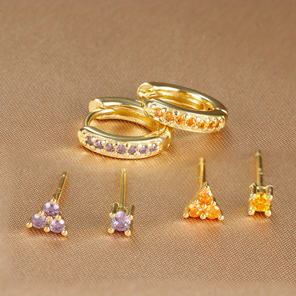 Circle Studded Earrings Mini Triangle Ear Bone Studs Set